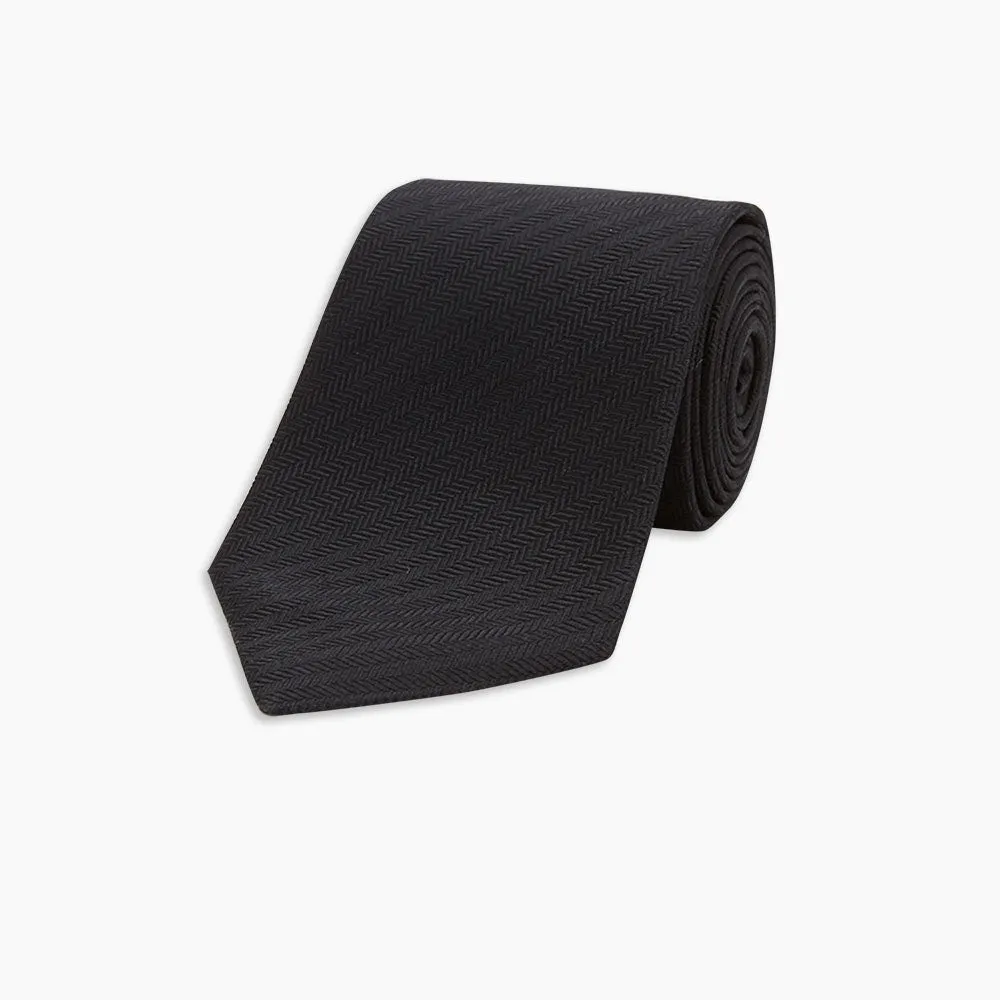 Long Black Herringbone Silk Tie