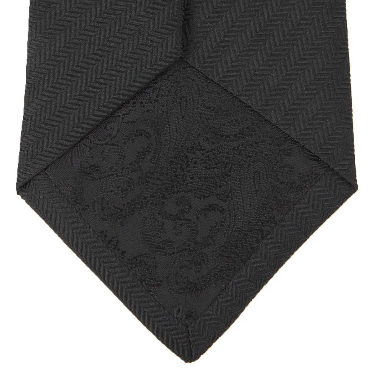 Long Black Herringbone Silk Tie