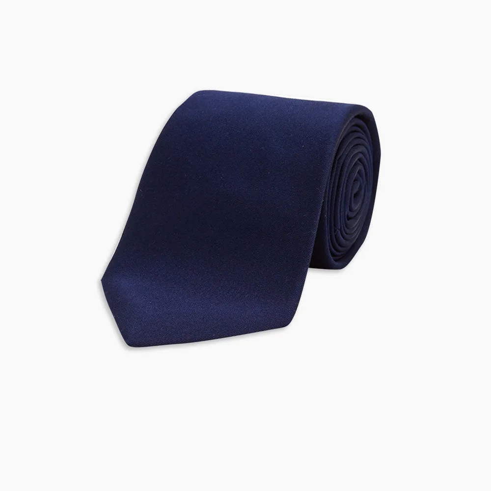 Long Navy Plain Satin Silk Tie
