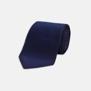Long Navy Plain Satin Silk Tie