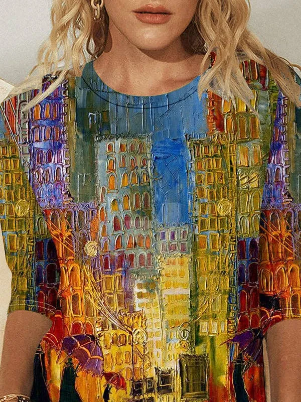 Loose Plus Size Printed Round-Neck T-Shirts