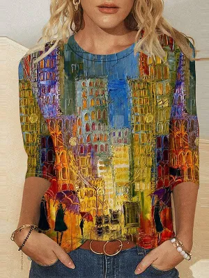 Loose Plus Size Printed Round-Neck T-Shirts