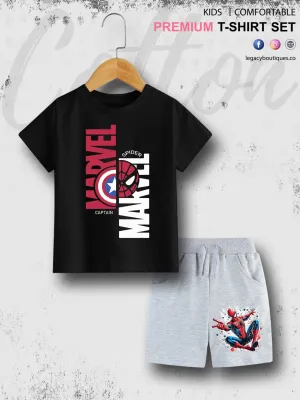Marvel Spiderman & Captain America 6 Month To 6 Year Kids Summer Time T-shirt Set
