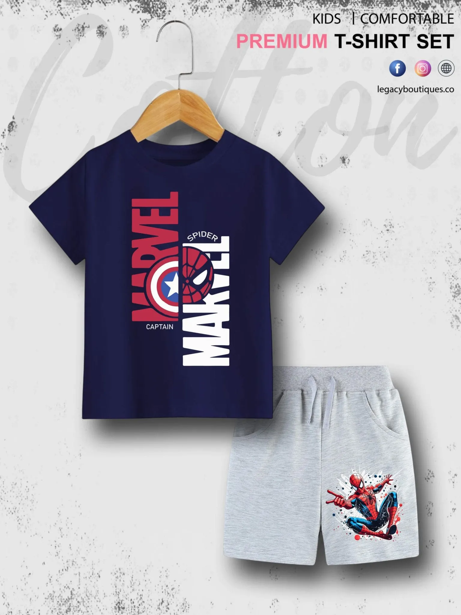 Marvel Spiderman & Captain America 6 Month To 6 Year Kids Summer Time T-shirt Set