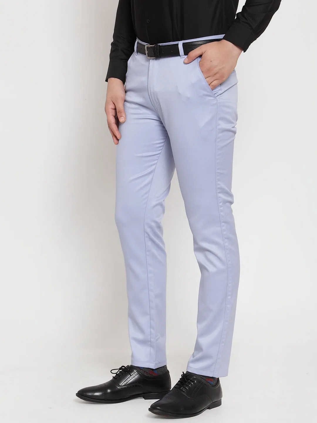 Men'S Blue Tapered Fit Formal Trousers