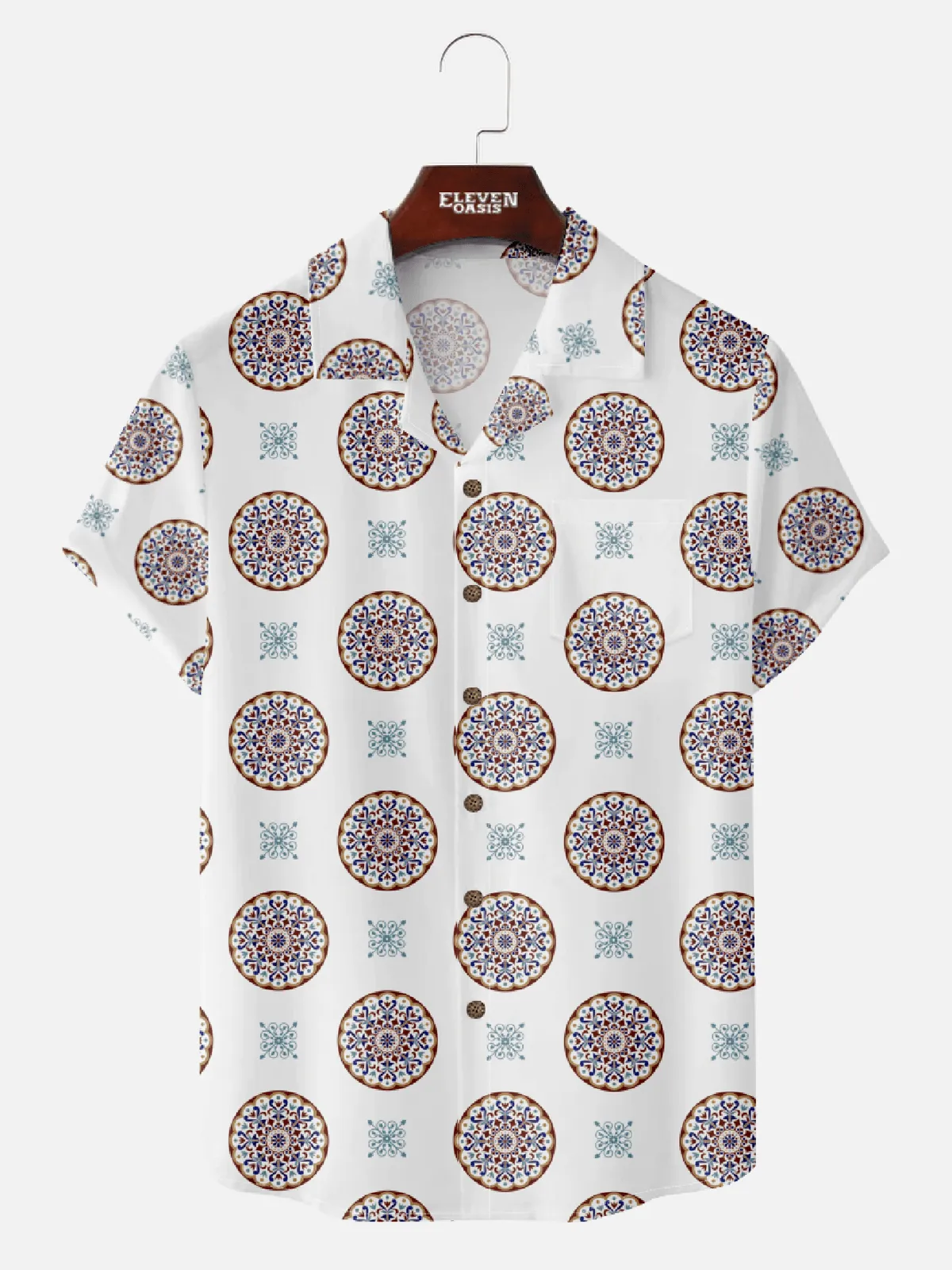 Men's Camp Collar Short Sleeve Shirt - Timeless Traditional Patterns with Mid-Century Art