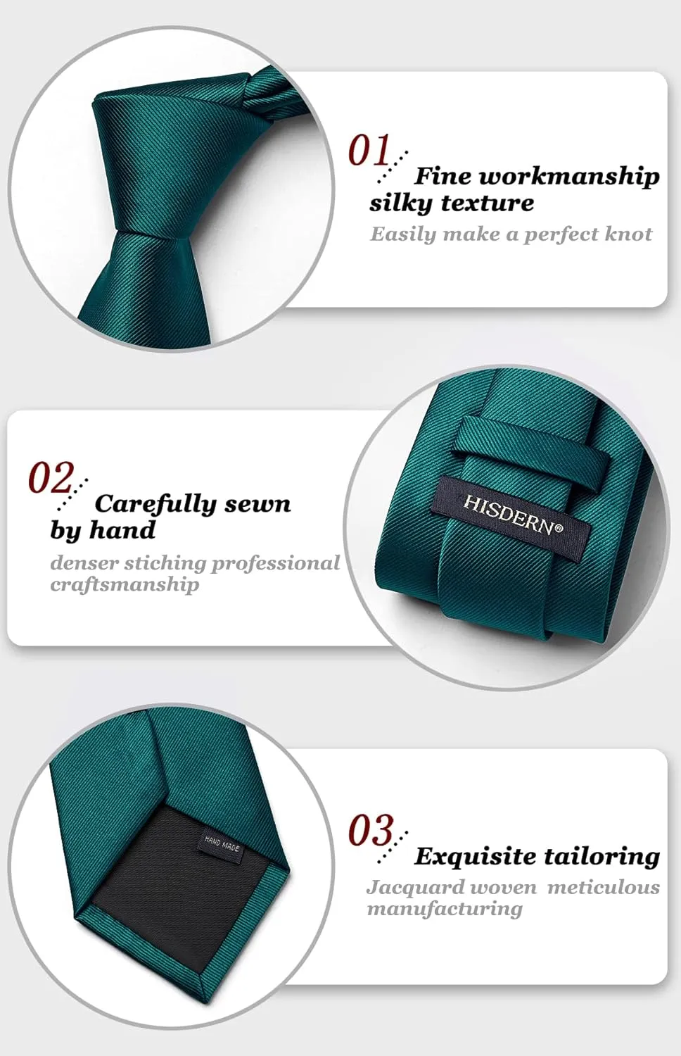 Men's Formal 3.35" Necktie Business Tie & Handkerchief Set - A-TEAL