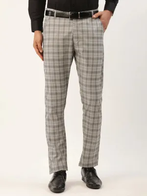 Men'S Grey Tartan Checked Formal Trousers