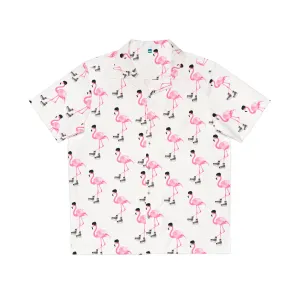 Men's Hockey Playing Flamingo Hawaiian Shirt