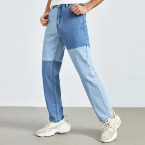 Men's Loose Fit Stitching Patchwork Jeans