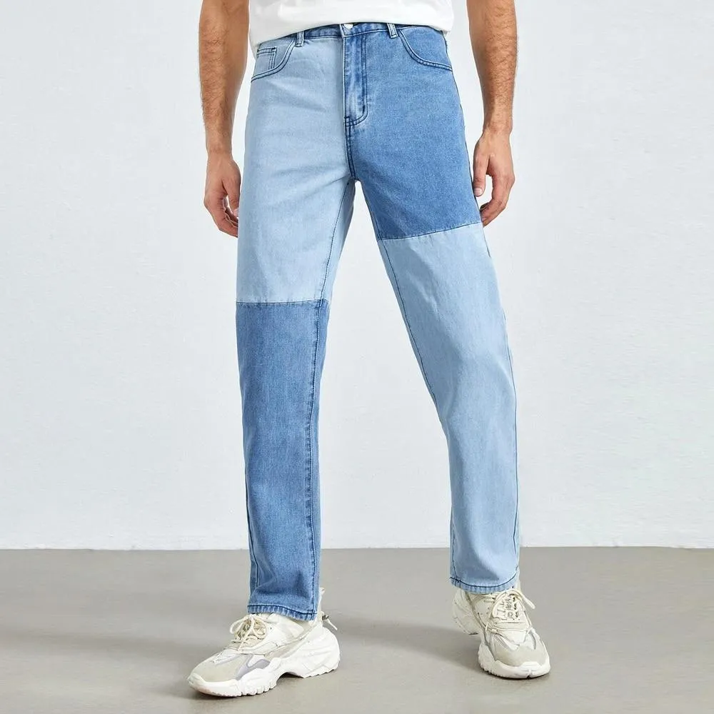 Men's Loose Fit Stitching Patchwork Jeans