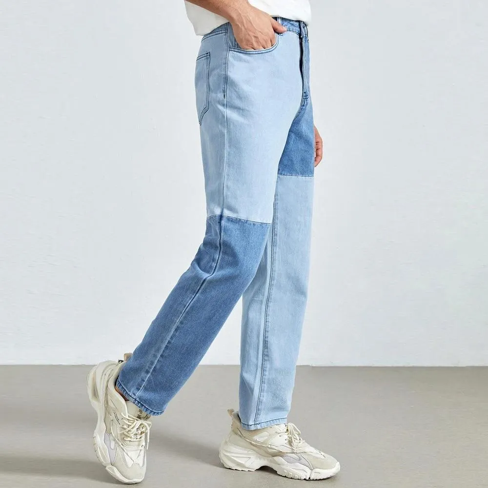 Men's Loose Fit Stitching Patchwork Jeans