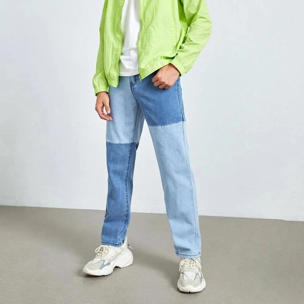 Men's Loose Fit Stitching Patchwork Jeans