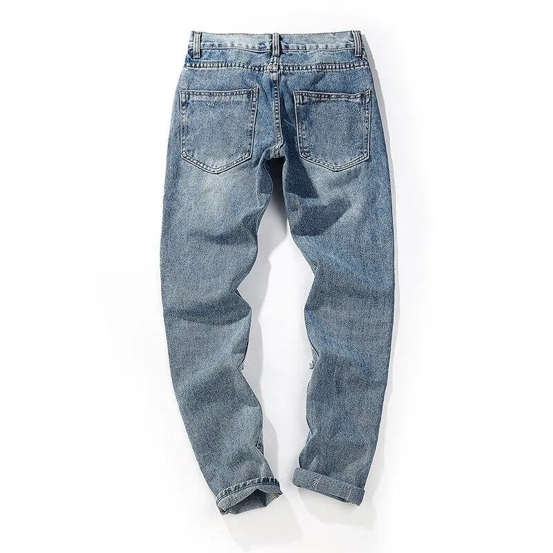 Men's Streetwear Letter Print Patchwork distressed Jeans