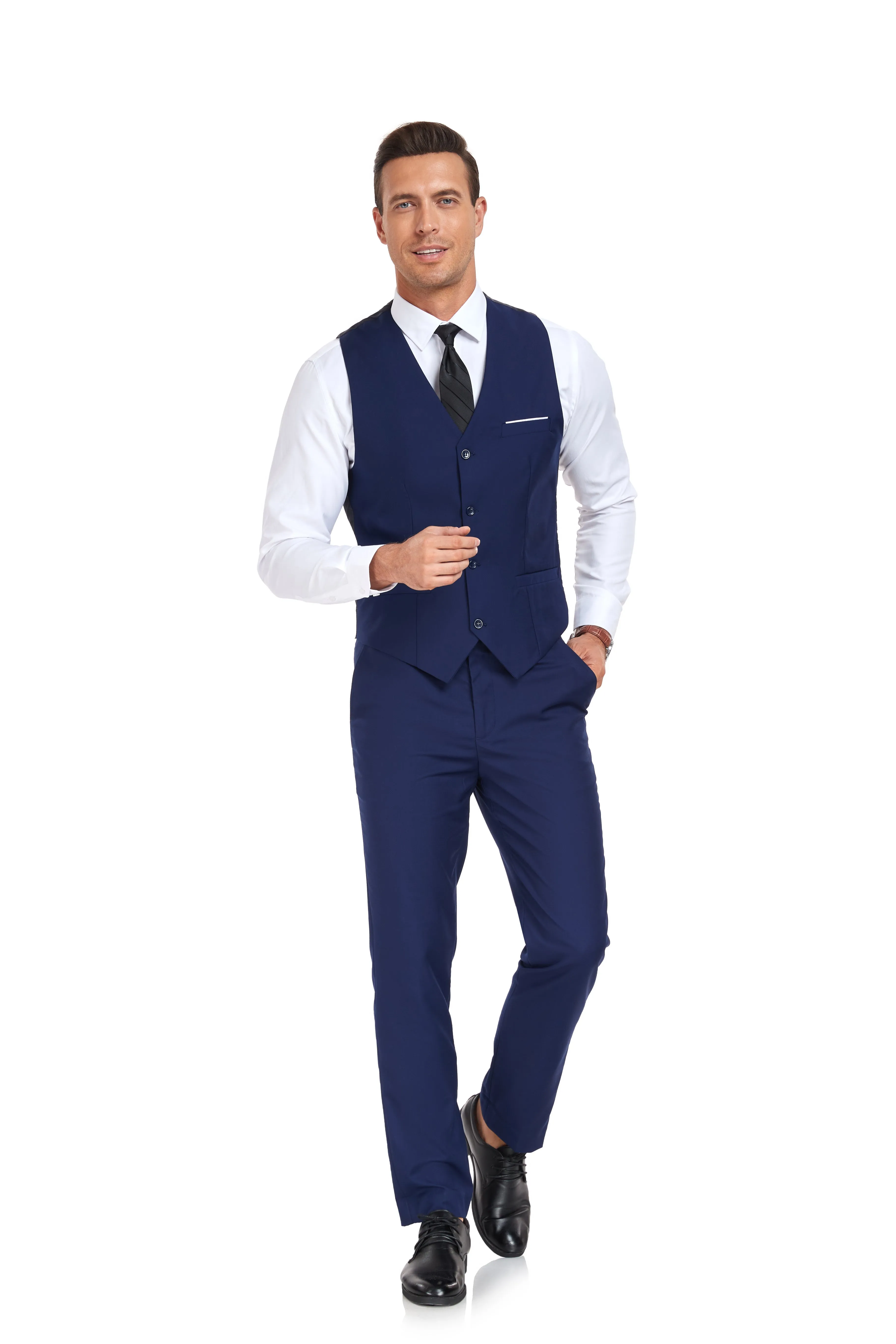 Men's Suits 2 Pieces Vest Pants Set V-Neck Slim Fit Casual Waistcoat Suit