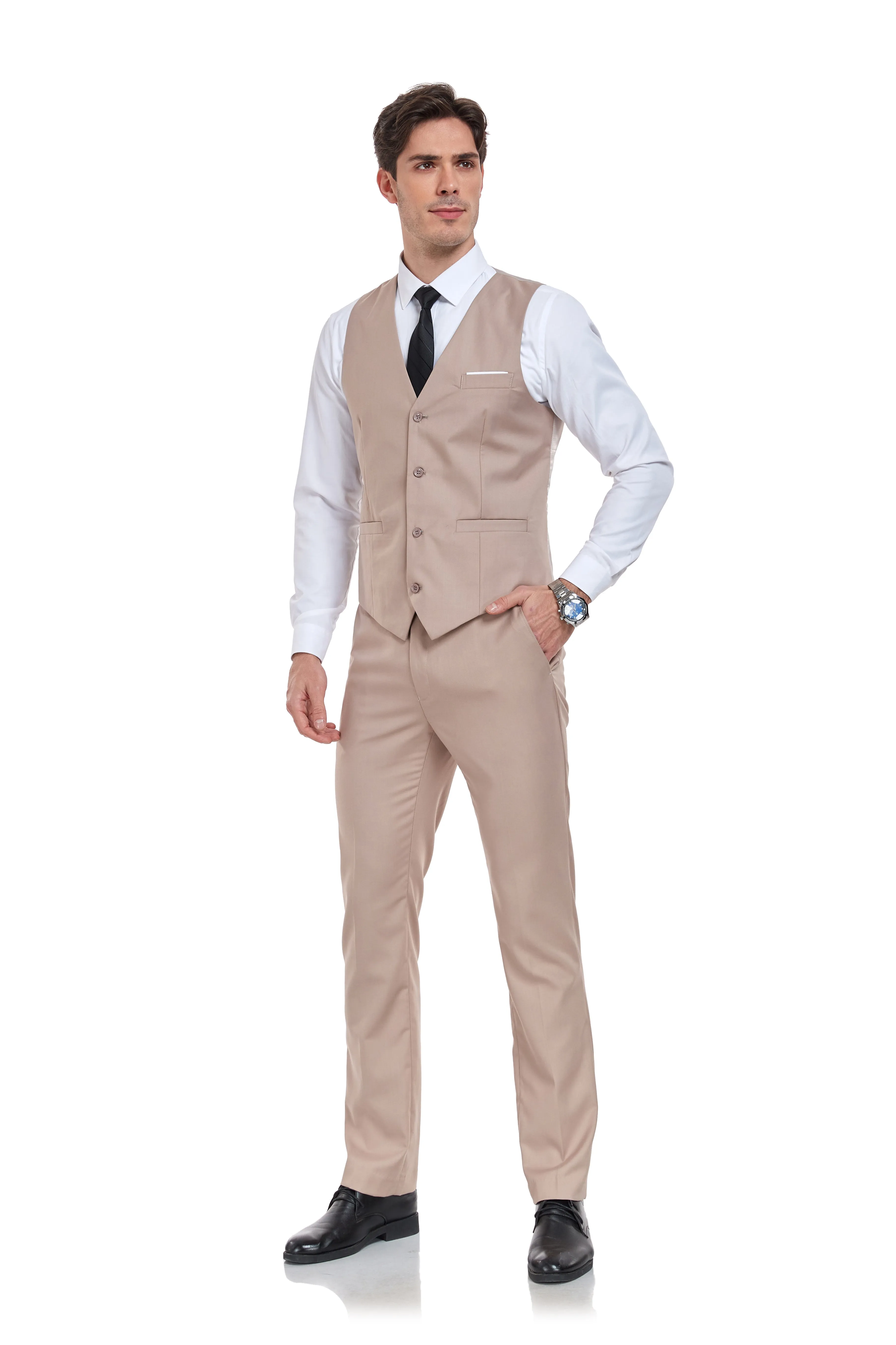 Men's Suits 2 Pieces Vest Pants Set V-Neck Slim Fit Casual Waistcoat Suit