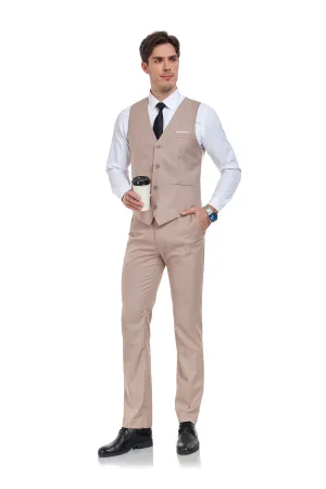 Men's Suits 2 Pieces Vest Pants Set V-Neck Slim Fit Casual Waistcoat Suit