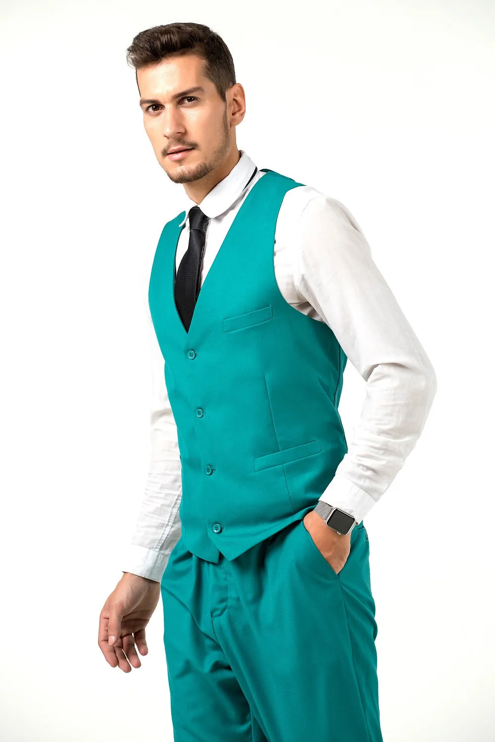 Men's Suits 2 Pieces Vest Pants Set V-Neck Slim Fit Casual Waistcoat Suit