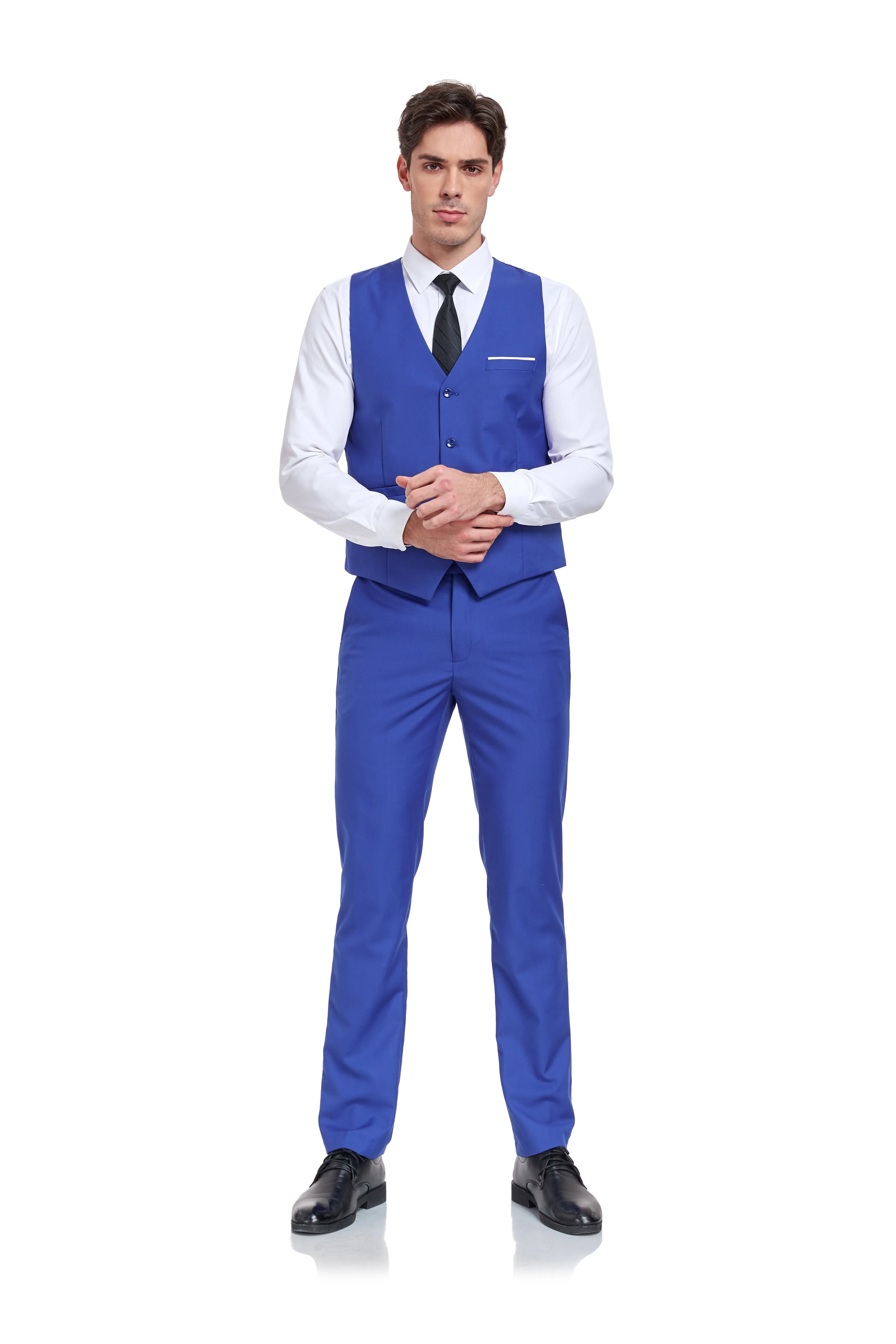 Men's Suits 2 Pieces Vest Pants Set V-Neck Slim Fit Casual Waistcoat Suit