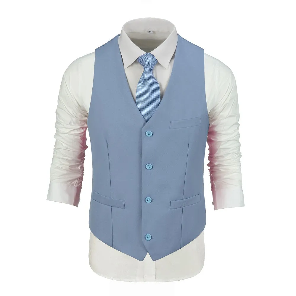 Men's Suits 2 Pieces Vest Pants Set V-Neck Slim Fit Casual Waistcoat Suit