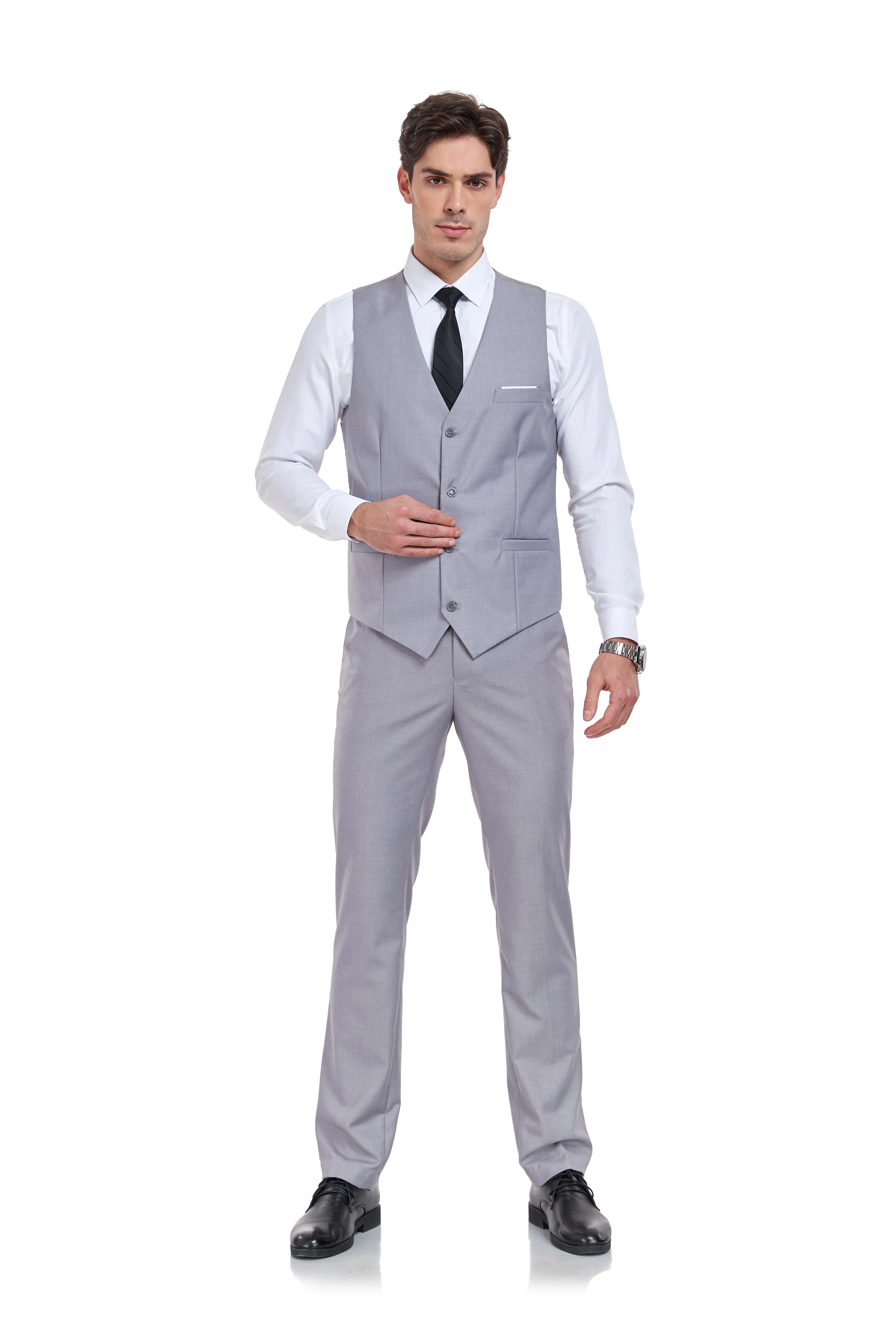 Men's Suits 2 Pieces Vest Pants Set V-Neck Slim Fit Casual Waistcoat Suit