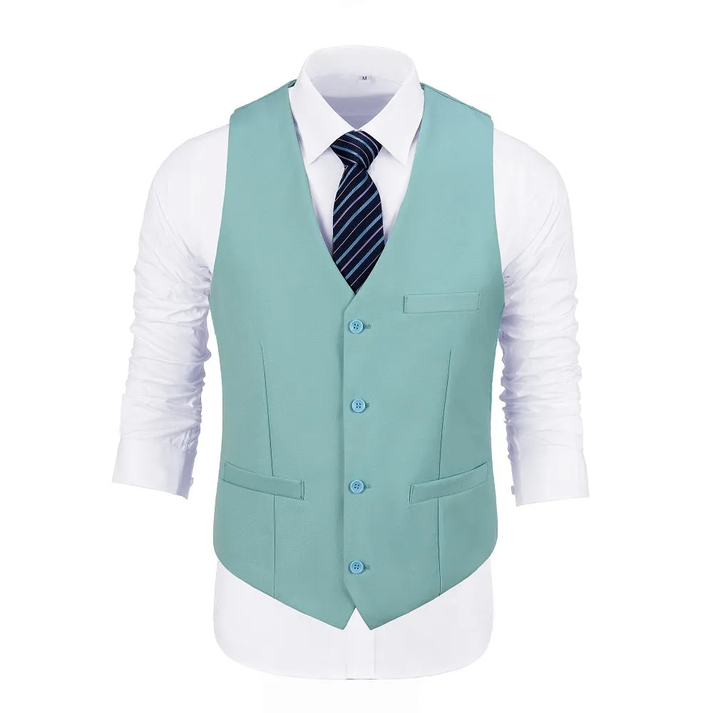 Men's Suits 2 Pieces Vest Pants Set V-Neck Slim Fit Casual Waistcoat Suit