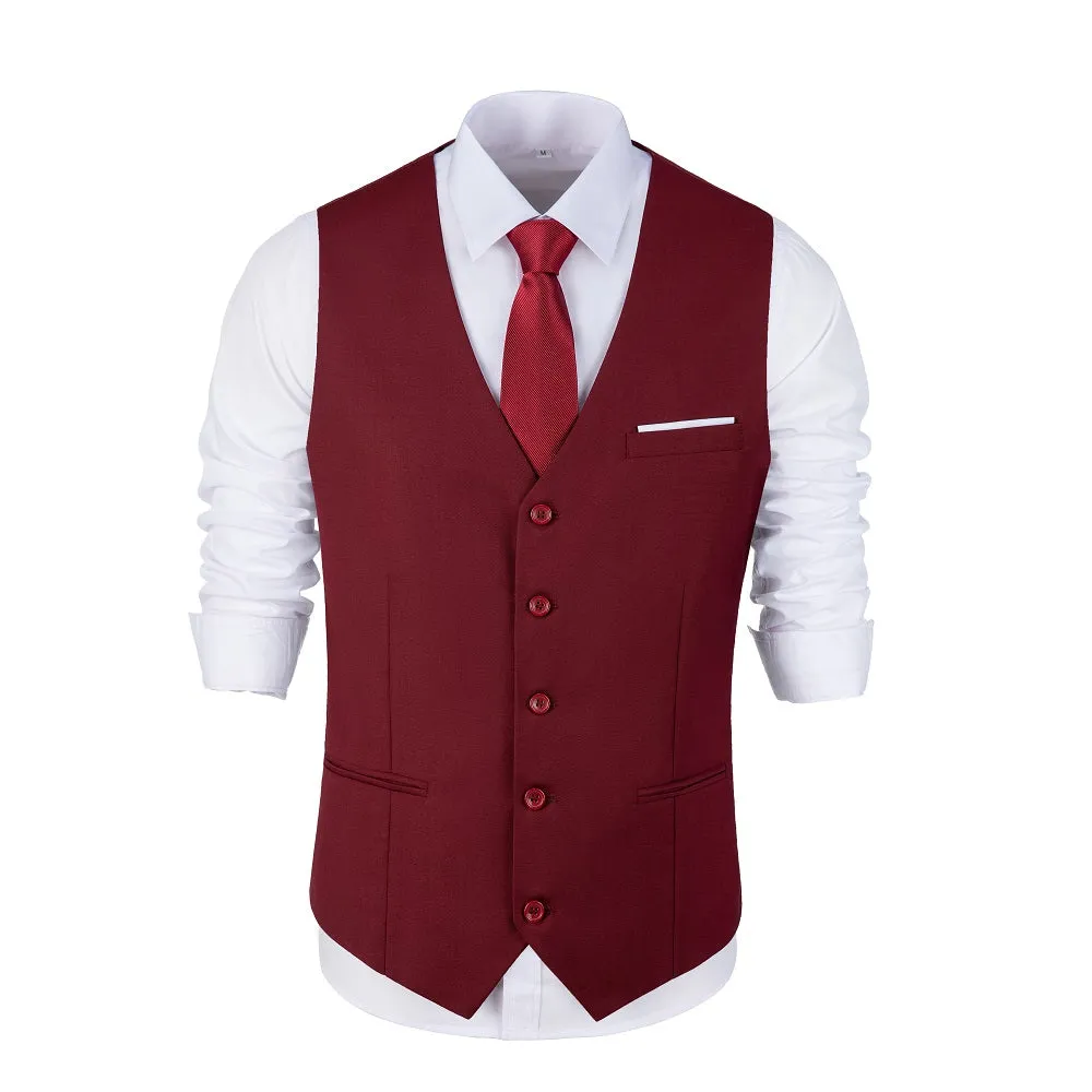 Men's Suits 2 Pieces Vest Pants Set V-Neck Slim Fit Casual Waistcoat Suit