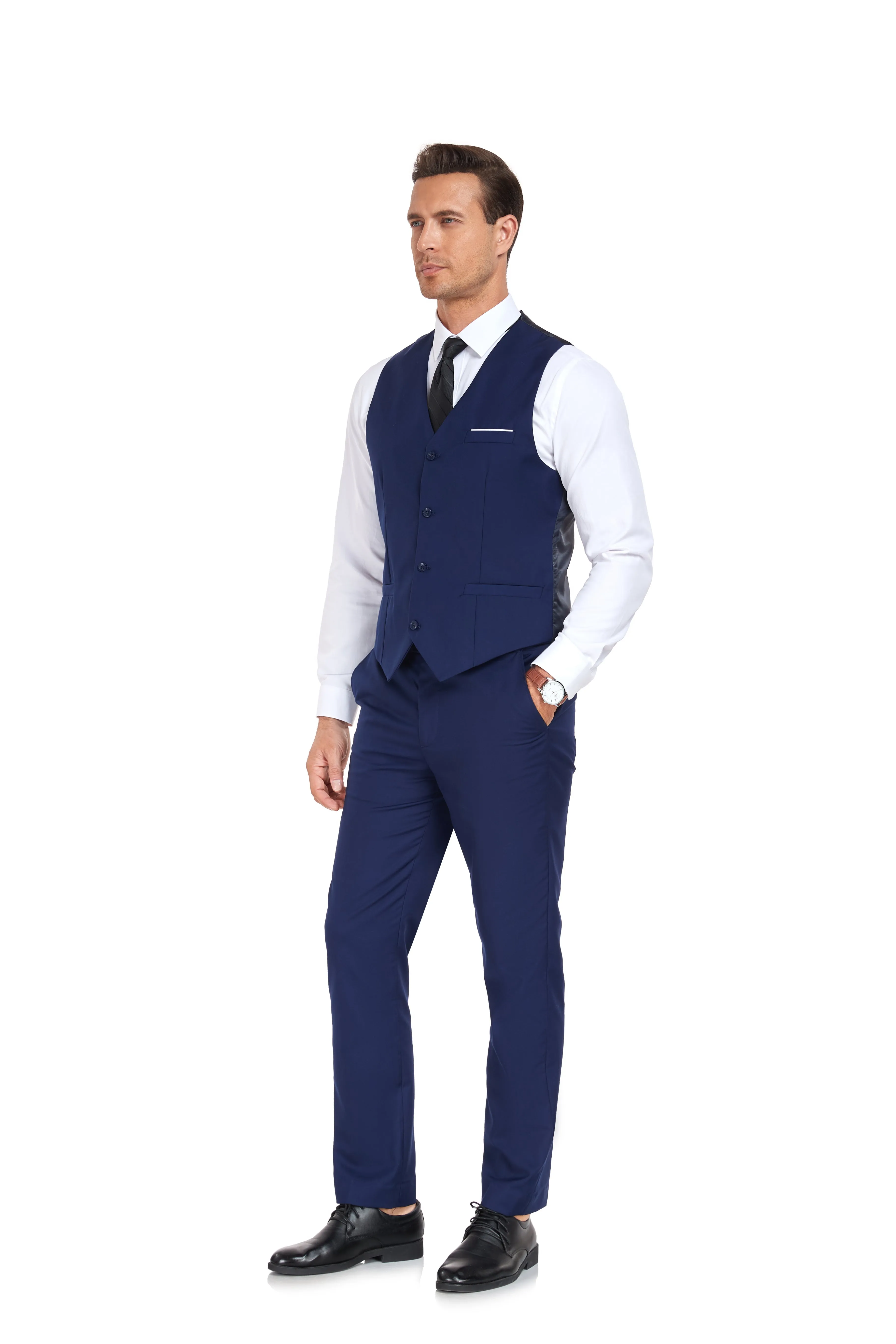 Men's Suits 2 Pieces Vest Pants Set V-Neck Slim Fit Casual Waistcoat Suit