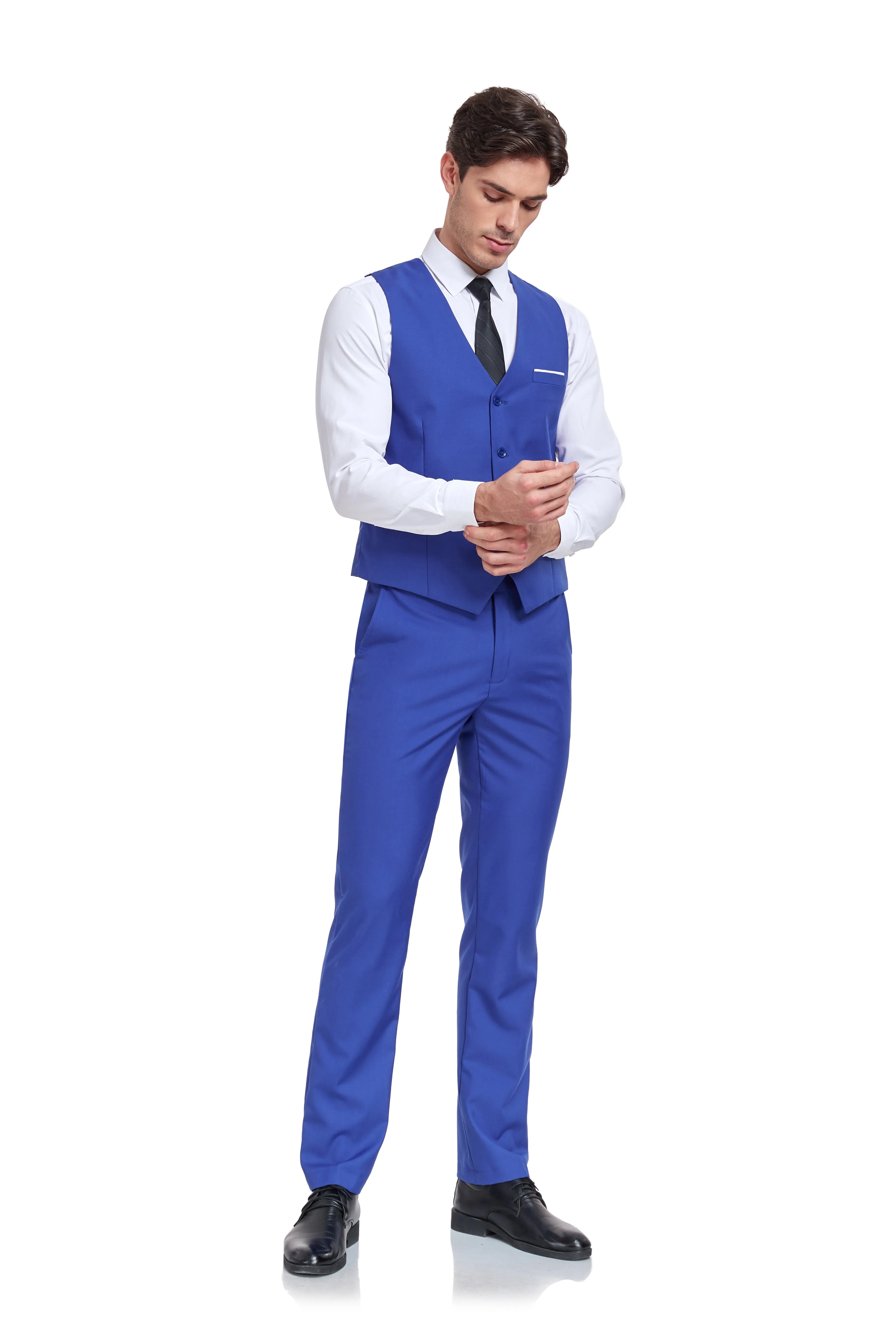 Men's Suits 2 Pieces Vest Pants Set V-Neck Slim Fit Casual Waistcoat Suit