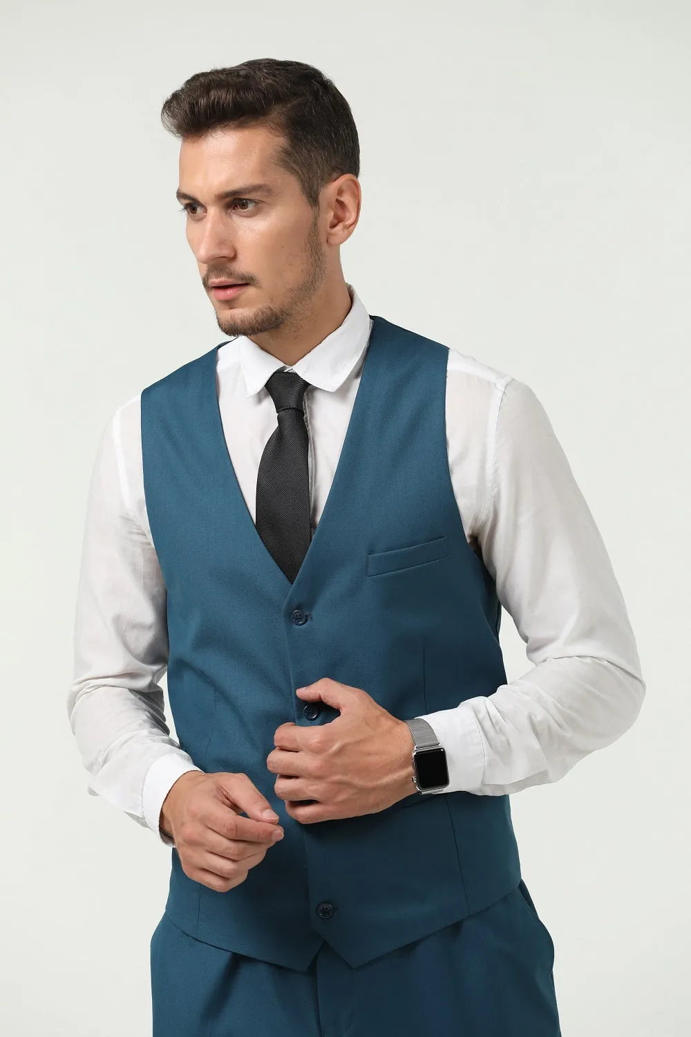 Men's Suits 2 Pieces Vest Pants Set V-Neck Slim Fit Casual Waistcoat Suit