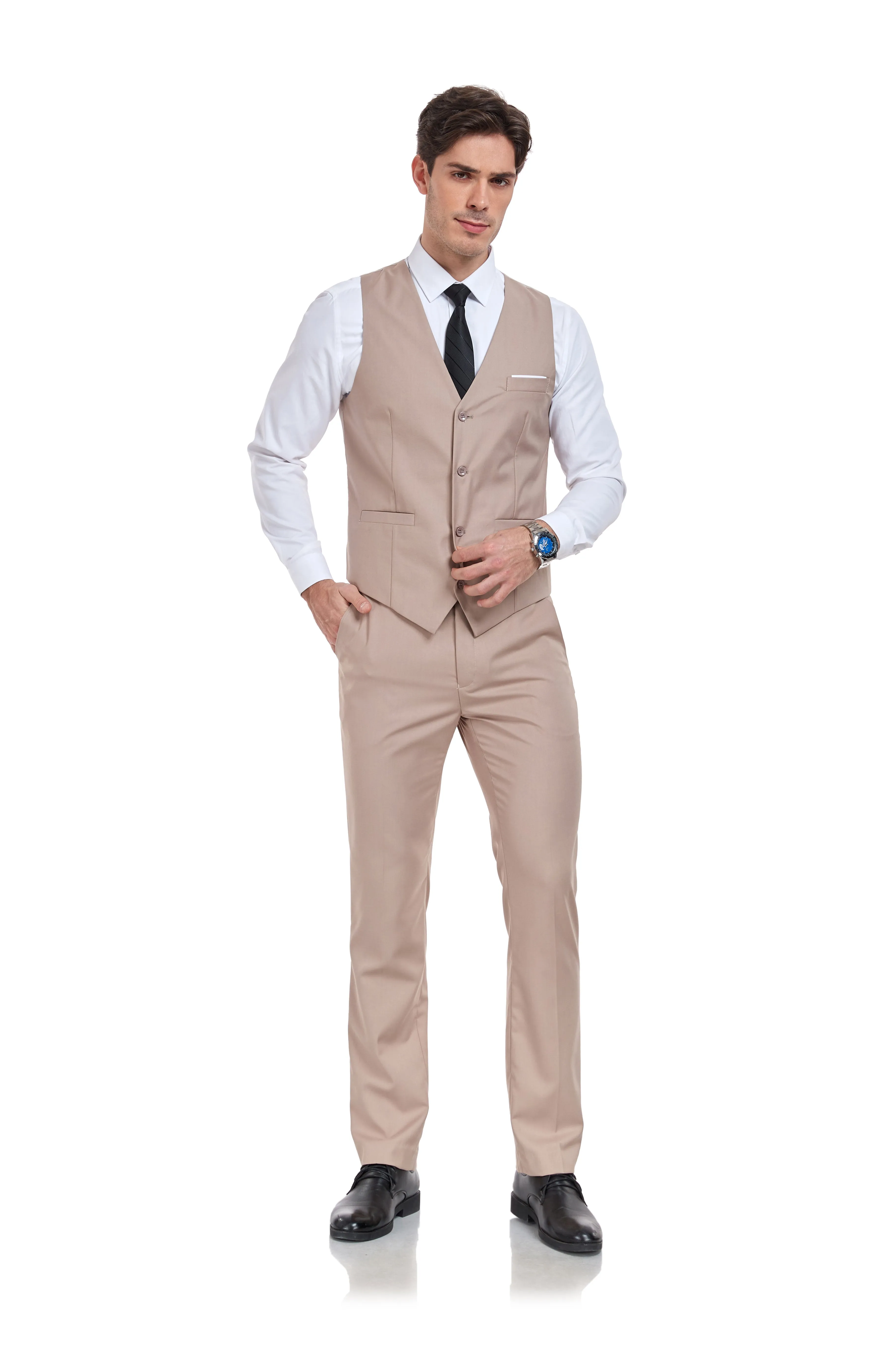 Men's Suits 2 Pieces Vest Pants Set V-Neck Slim Fit Casual Waistcoat Suit