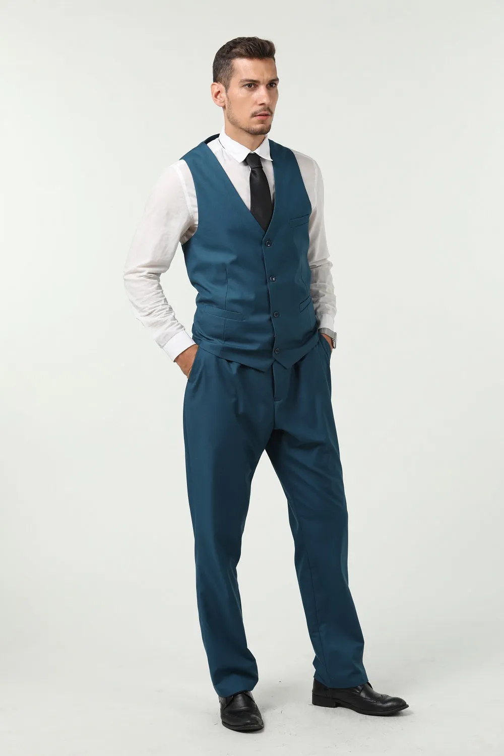 Men's Suits 2 Pieces Vest Pants Set V-Neck Slim Fit Casual Waistcoat Suit