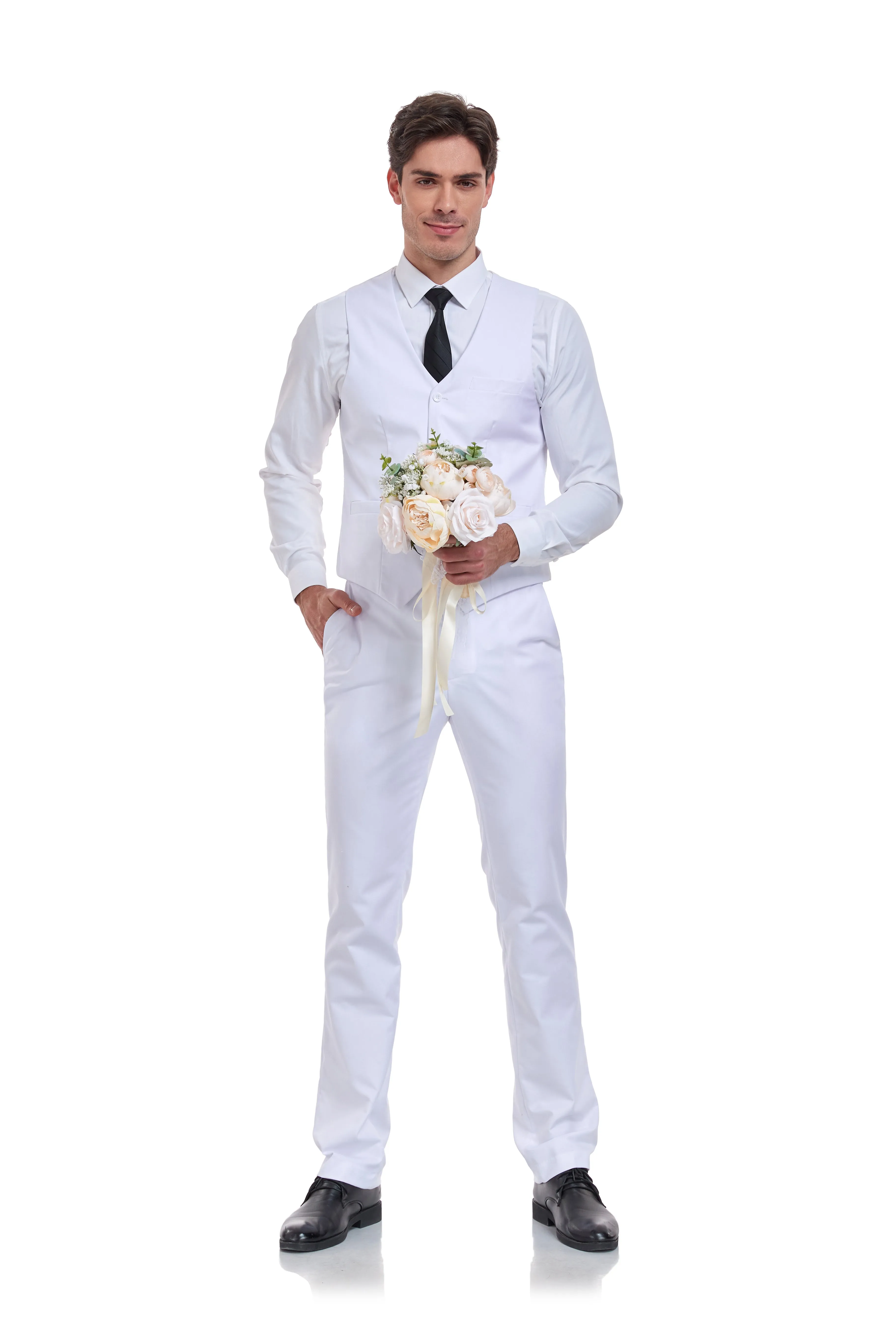 Men's Suits 2 Pieces Vest Pants Set V-Neck Slim Fit Casual Waistcoat Suit