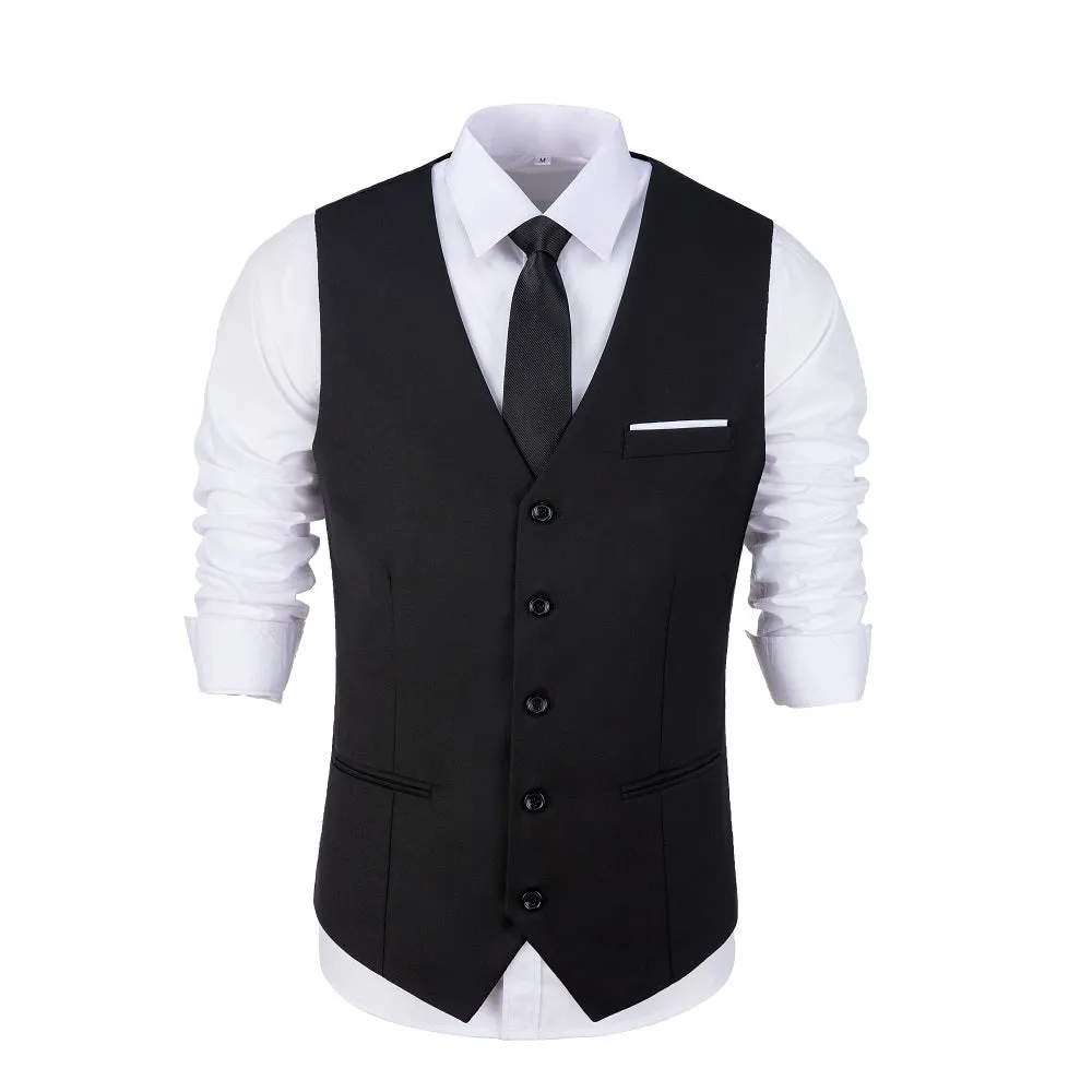 Men's Suits 2 Pieces Vest Pants Set V-Neck Slim Fit Casual Waistcoat Suit