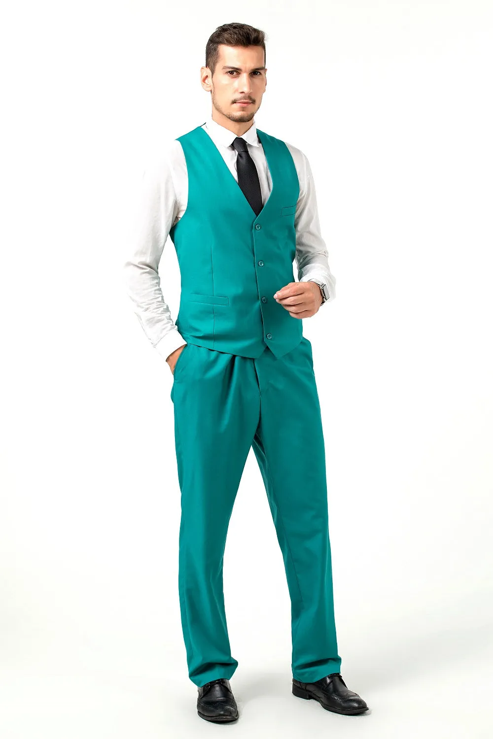 Men's Suits 2 Pieces Vest Pants Set V-Neck Slim Fit Casual Waistcoat Suit