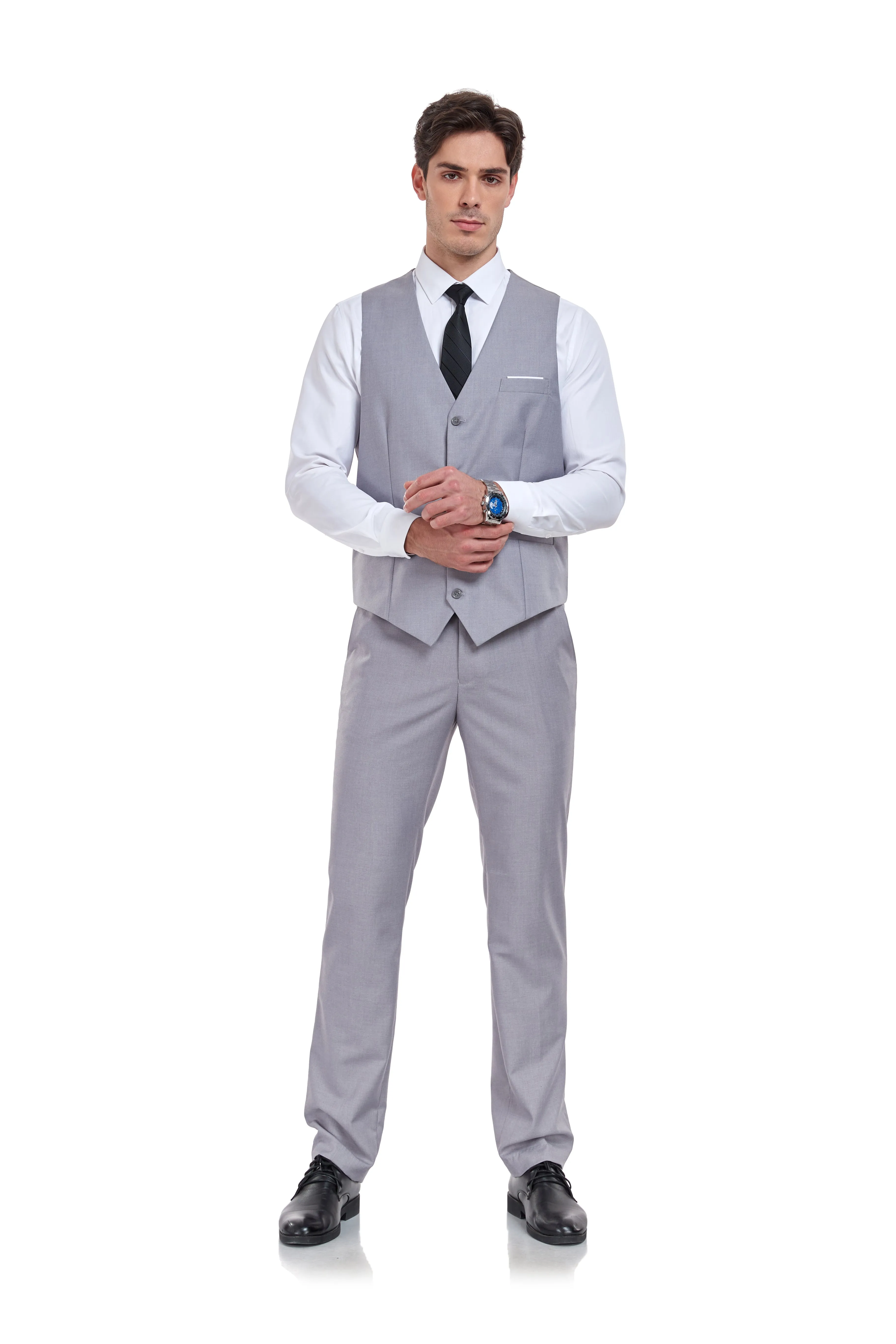 Men's Suits 2 Pieces Vest Pants Set V-Neck Slim Fit Casual Waistcoat Suit
