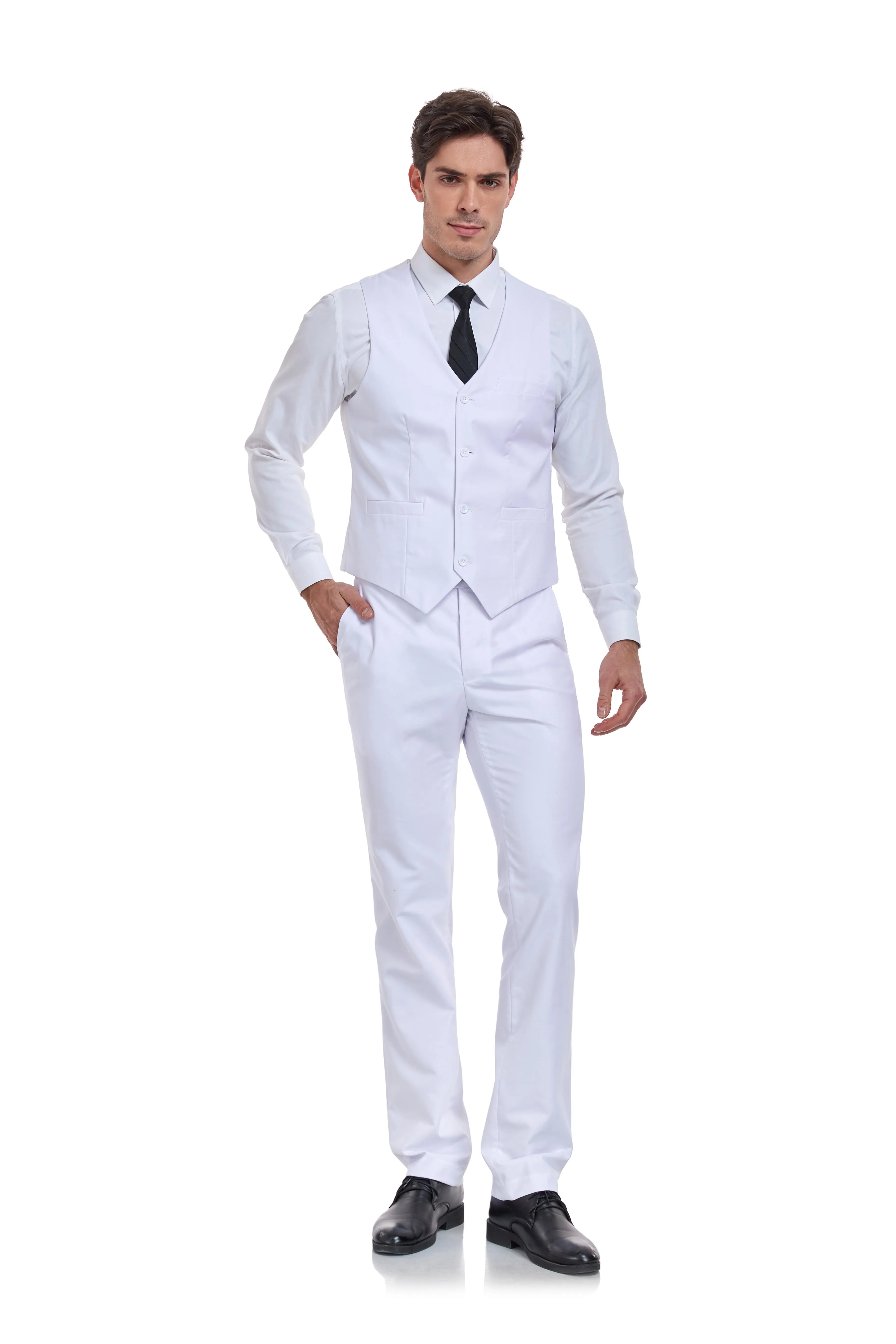 Men's Suits 2 Pieces Vest Pants Set V-Neck Slim Fit Casual Waistcoat Suit