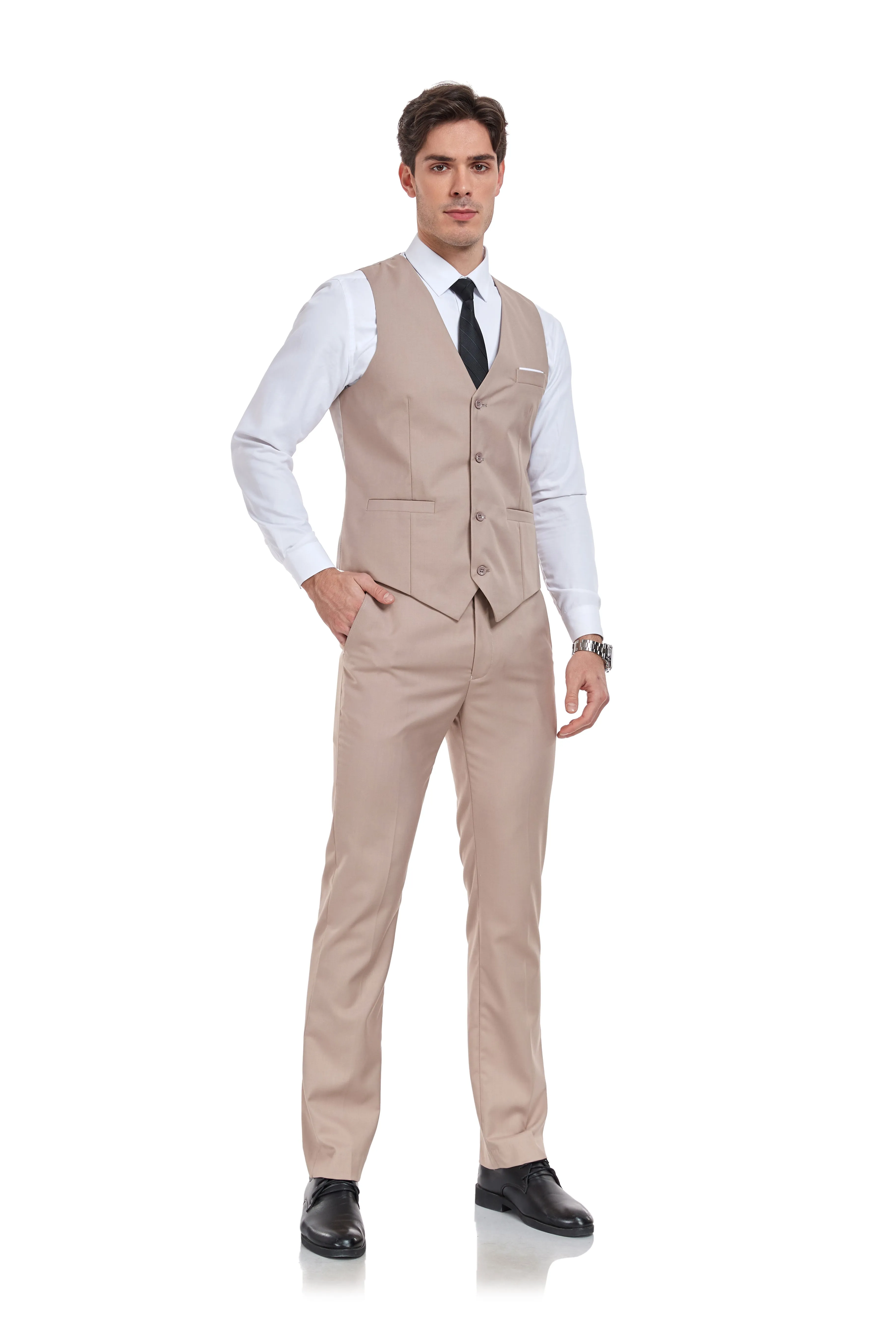 Men's Suits 2 Pieces Vest Pants Set V-Neck Slim Fit Casual Waistcoat Suit