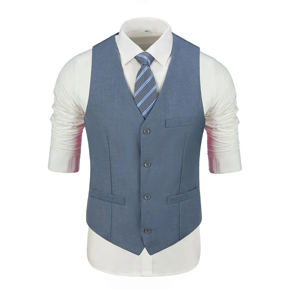 Men's Suits 2 Pieces Vest Pants Set V-Neck Slim Fit Casual Waistcoat Suit