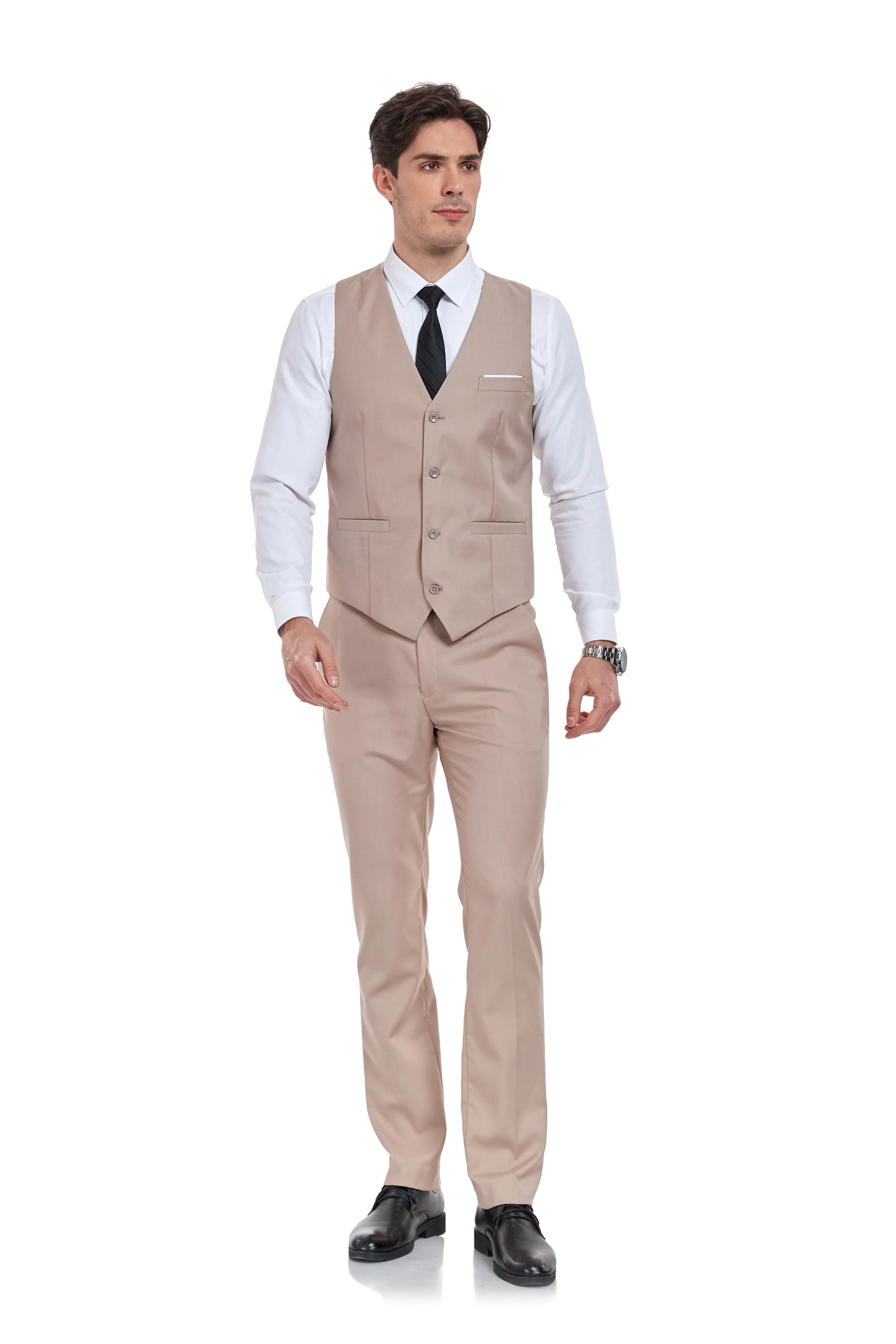 Men's Suits 2 Pieces Vest Pants Set V-Neck Slim Fit Casual Waistcoat Suit
