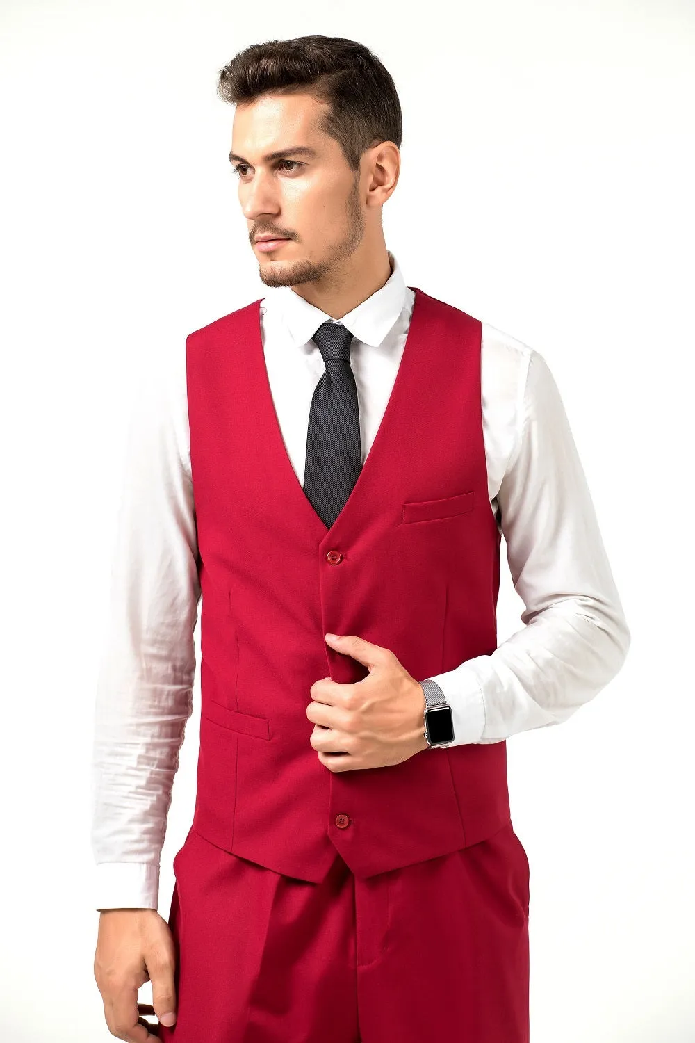 Men's Suits 2 Pieces Vest Pants Set V-Neck Slim Fit Casual Waistcoat Suit