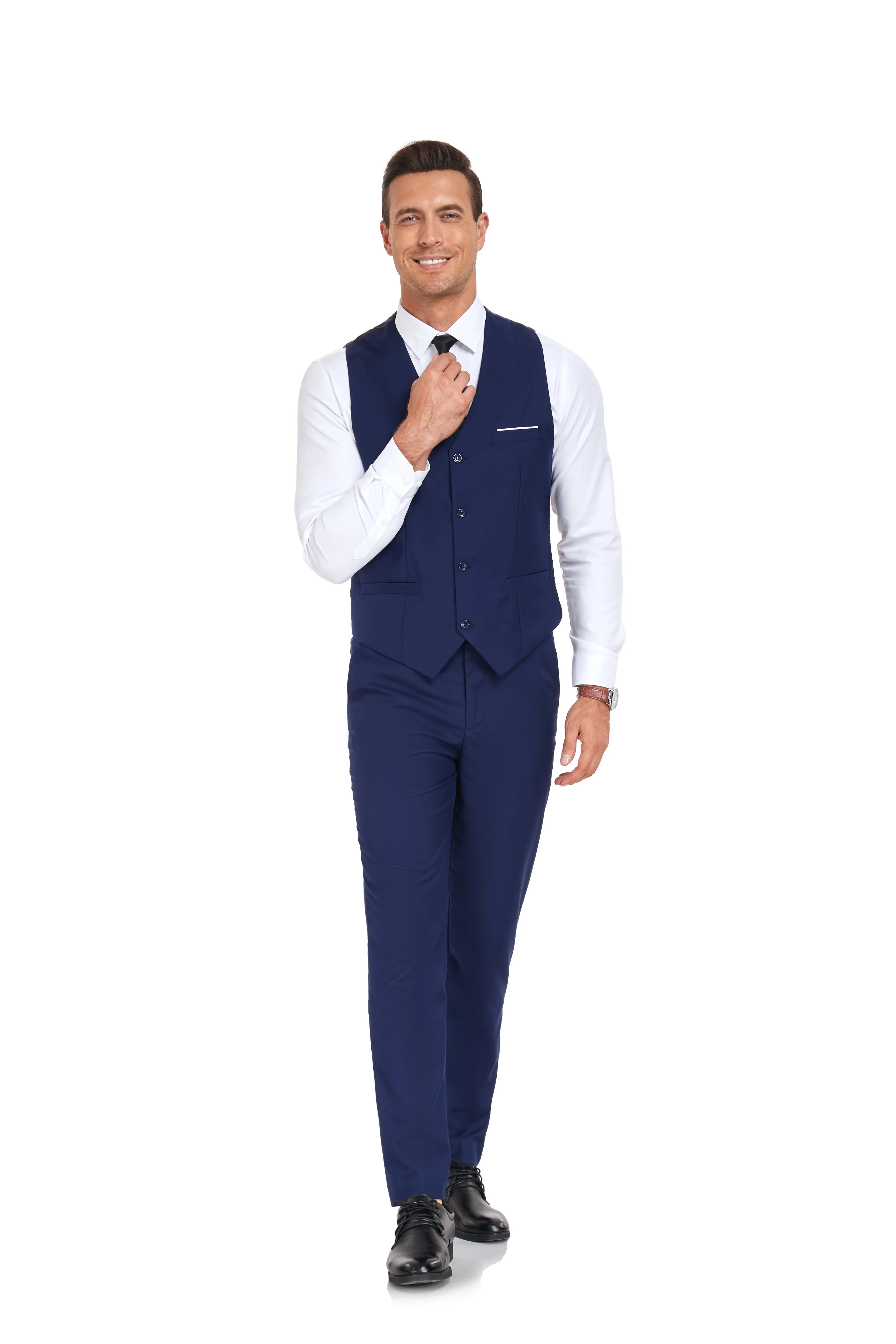 Men's Suits 2 Pieces Vest Pants Set V-Neck Slim Fit Casual Waistcoat Suit