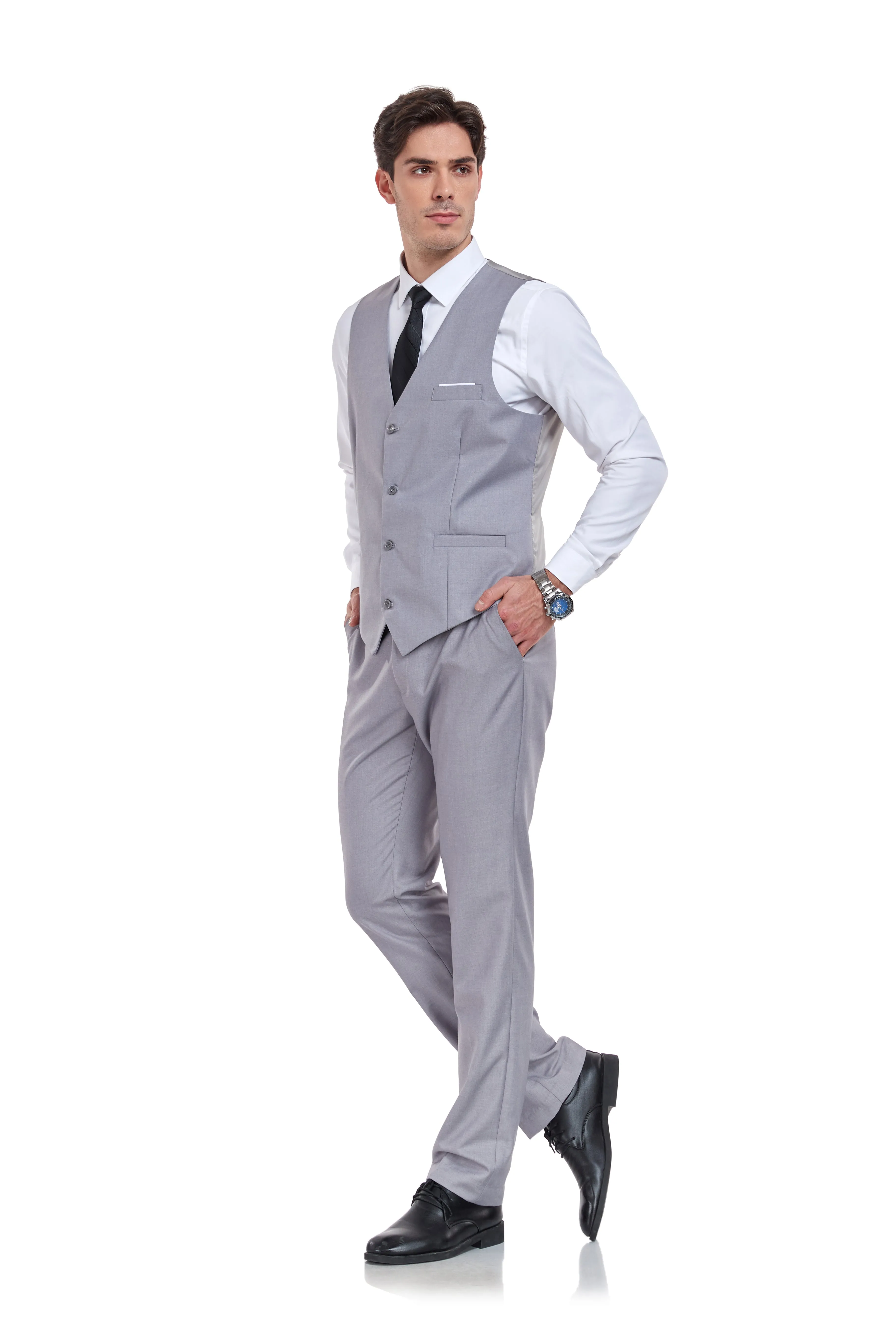 Men's Suits 2 Pieces Vest Pants Set V-Neck Slim Fit Casual Waistcoat Suit
