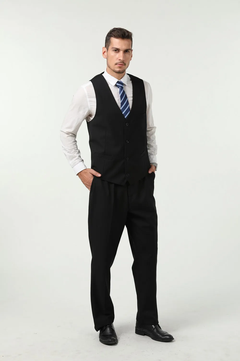 Men's Suits 2 Pieces Vest Pants Set V-Neck Slim Fit Casual Waistcoat Suit