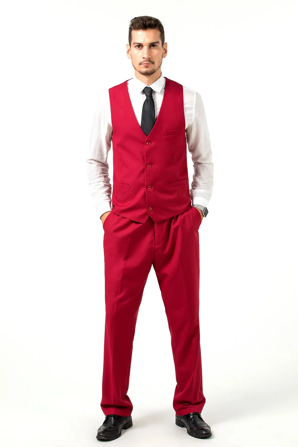 Men's Suits 2 Pieces Vest Pants Set V-Neck Slim Fit Casual Waistcoat Suit