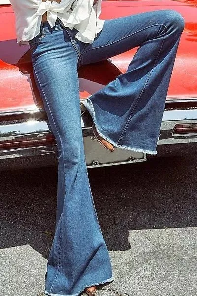 Middle Waist Long Bell-bottomed Jeans Pants