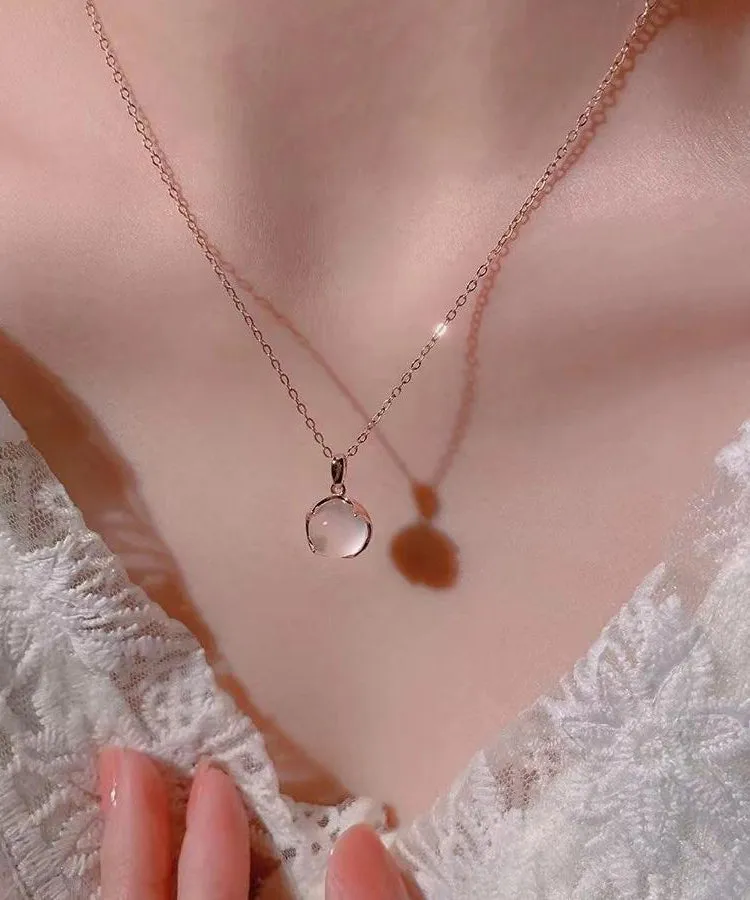 Modern Rose Sterling Silver Crystal Pendant Necklace ET038