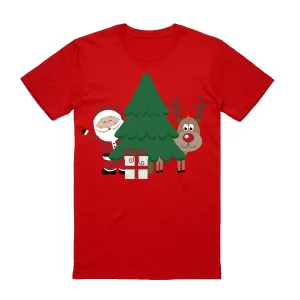 NNEDSZ 100% Cotton Christmas T-shirt Adult Unisex Tee Tops Funny Santa Party Custume, Santa with Tree (Red), M