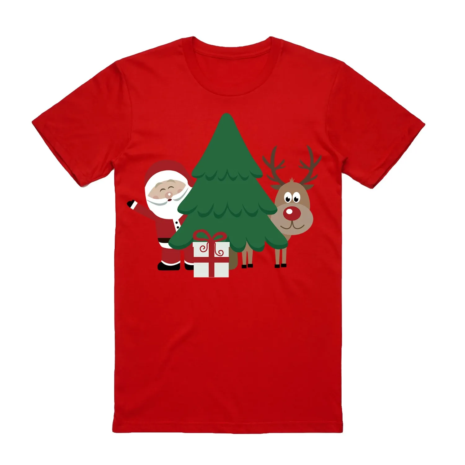 NNEDSZ 100% Cotton Christmas T-shirt Adult Unisex Tee Tops Funny Santa Party Custume, Santa with Tree (Red), M