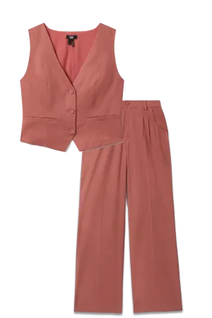 Paige Dusk Pink Tailored Single Breasted Waistcoat and Merano Paige Tailored Wide Leg Trousers